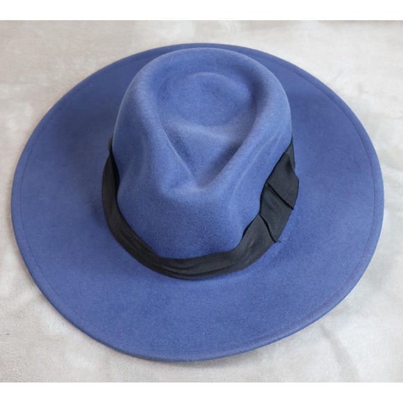 Brixton Hat Fedora Fitted Womens Small Blue Black Joanna Felt Packable Wide Brim - Picture 2 of 12